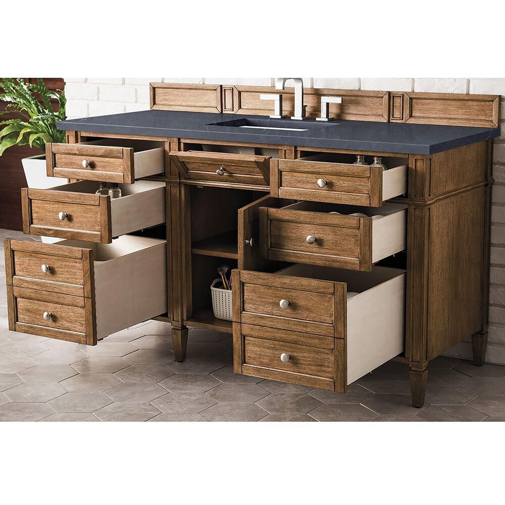 James Martin Vanities Brittany 60&quot; Single Bathroom Vanity in Saddle Brown with 3 cm Charcoal Soapstone Quartz Top and Rectangular Sink, , large