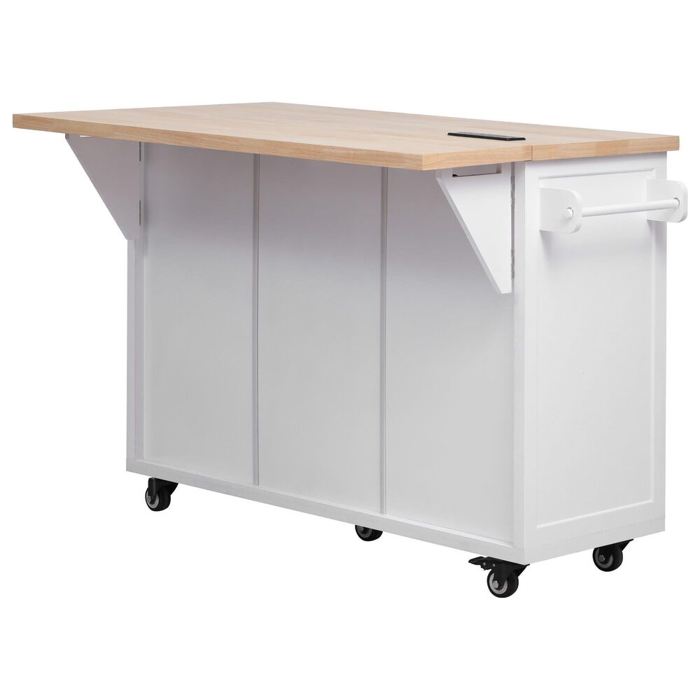 HOMLUX 56.5'' Kitchen Island with Drop Leaf in White and Natural, , large