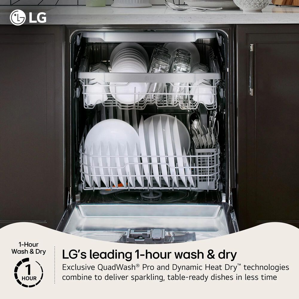 LG 24" Built-In Bar Handle Dishwasher with 3rd Rack in Black Stainless Steel, , large