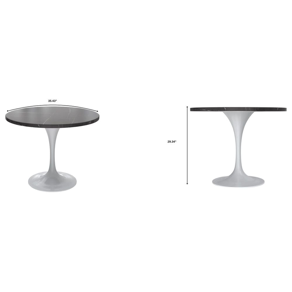 Leisuremod LeisureMod Verve Collection 36 Round Dining Table, White Base with Sintered Stone Grey Top, , large