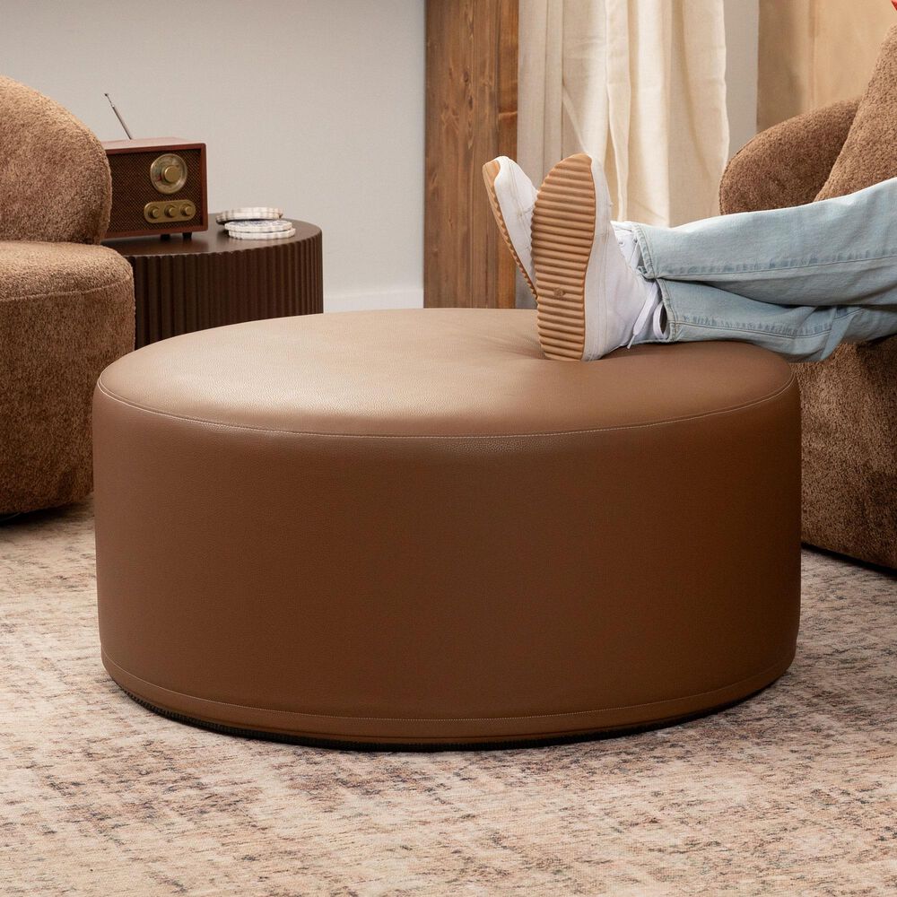 Jaxx Candler Faux Leather Ottoman in Walnut, , large