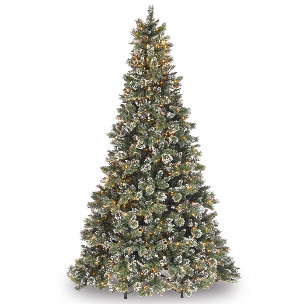 National Tree 9" Glittery Bristle Pine Tree with 900 White Lights, , large