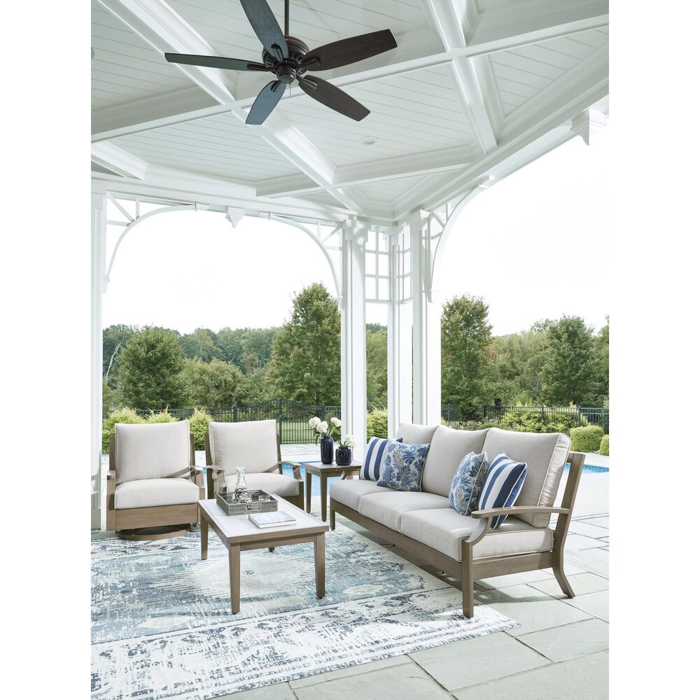 Ashley Rainier Ranch Outdoor Sofa with Beige Cushion in Brown, , large
