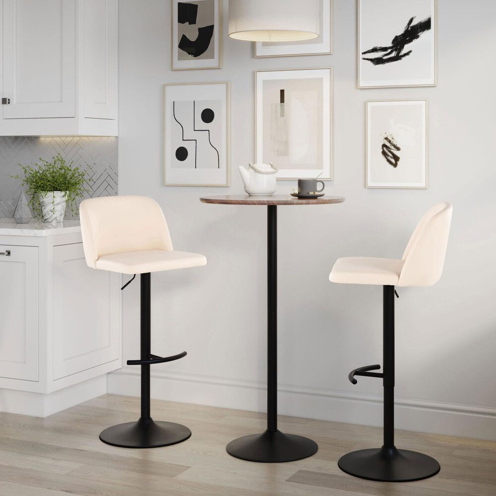 LumiSource Toriano Swivel Adjustable Bar Stool with Cream Faux Leather Upholstery in Black (Set of 2), , large
