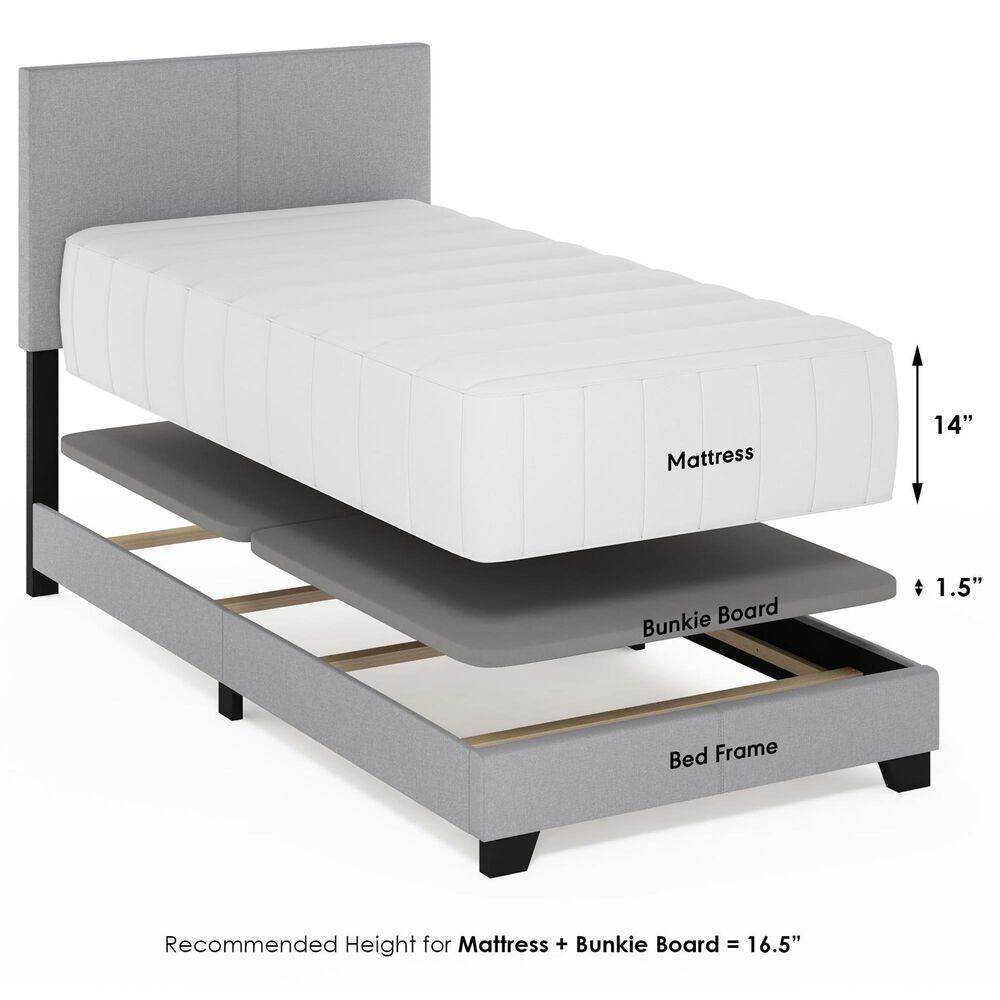 HOMLUX Pessac Twin XL Fabric Upholstered Panel Bed Frame in Glacier, , large