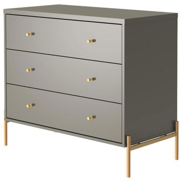 Dayton Jasper 3-Drawer Dresser in Grey Gloss and Gold, , large