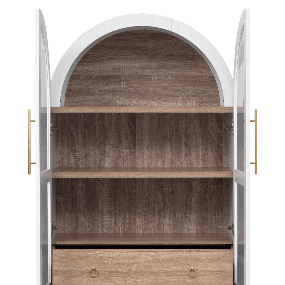 HOMLUX 71" Tall Arched Kitchen Pantry Cabinet with Door Shelves, Farmhouse Kitchen Storage Cabinet with Open &amp; Adjustable Shelves, Hidden Drawer &amp; Glass Door, Cupboard for Kitchen, Dining Room, White, , large