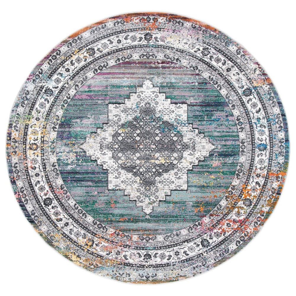 Safavieh Aria Southwestern 6"6" Round Ivory and Blue Area Rug, , large