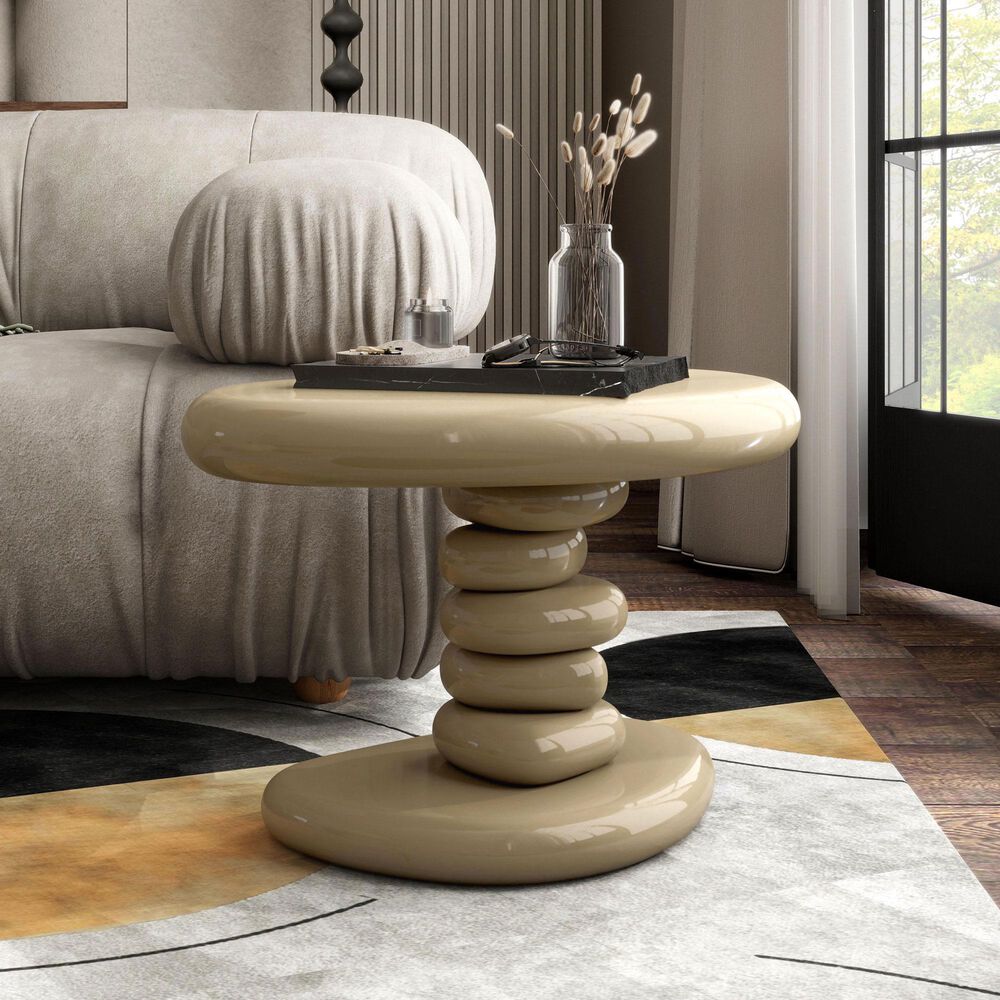 Furniture of America Rene Glossy End Table in Light Brown, , large