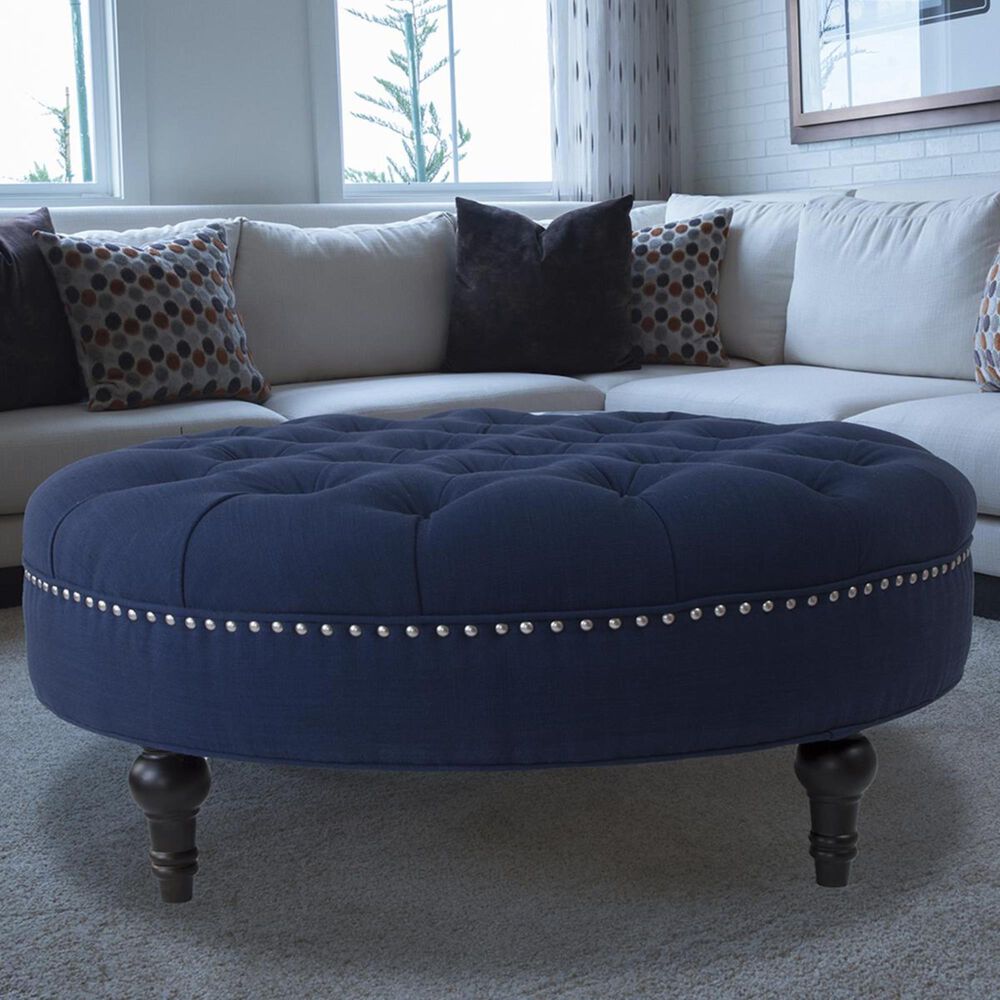Jennifer Taylor Home Lana Tufted Round Ottoman in Midnight Blue