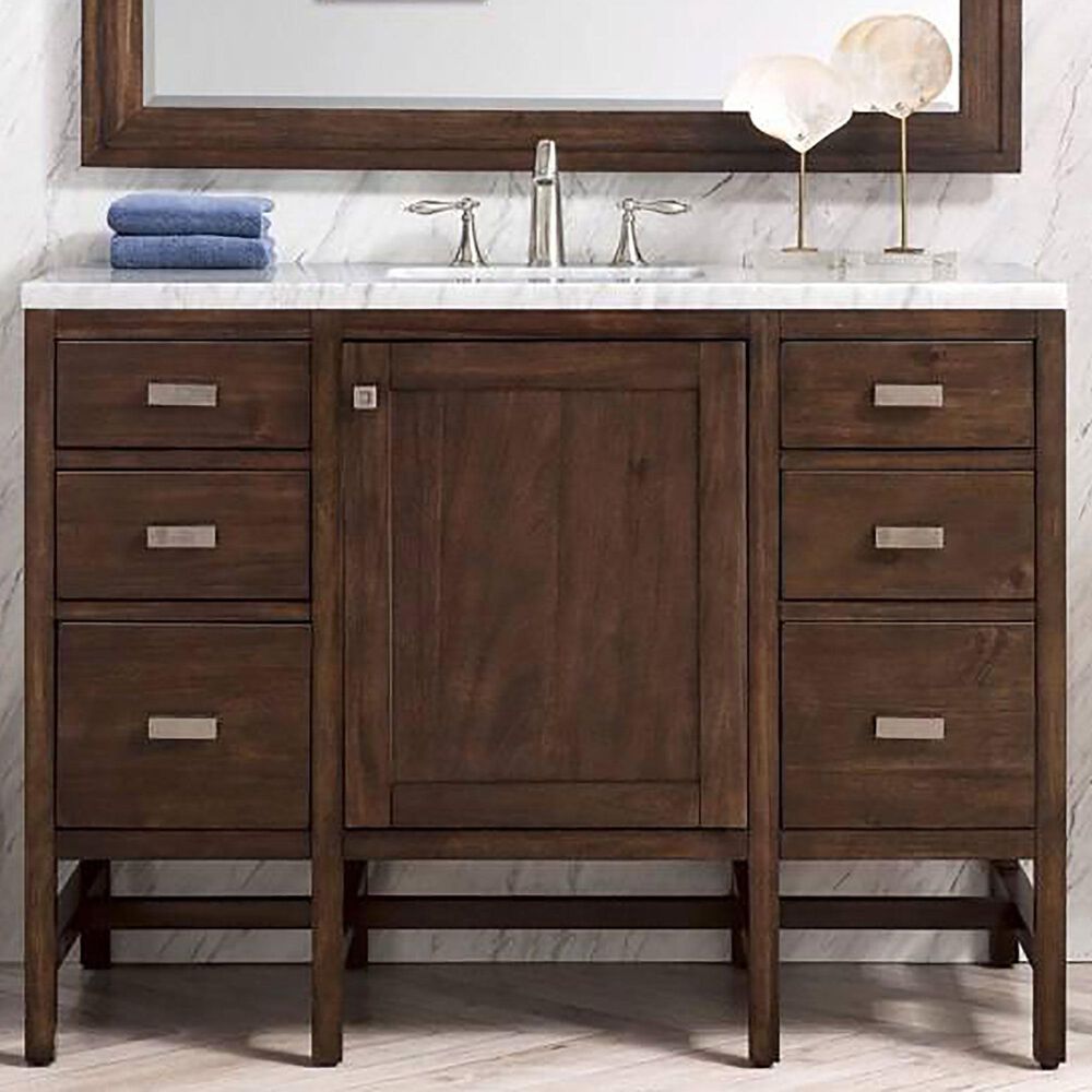 James Martin Vanities Addison 48" Single Vanity in Mid Century Acacia with 3 cm Carrara White Marble Top, , large