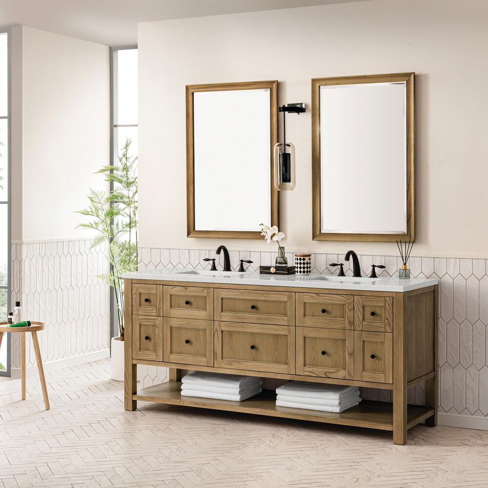 James Martin Vanities Breckenridge 72&quot; Double Bathroom Vanity in Light Natural Oak with 3 cm Lime Delight Quartz Top and Rectangular Sinks, , large