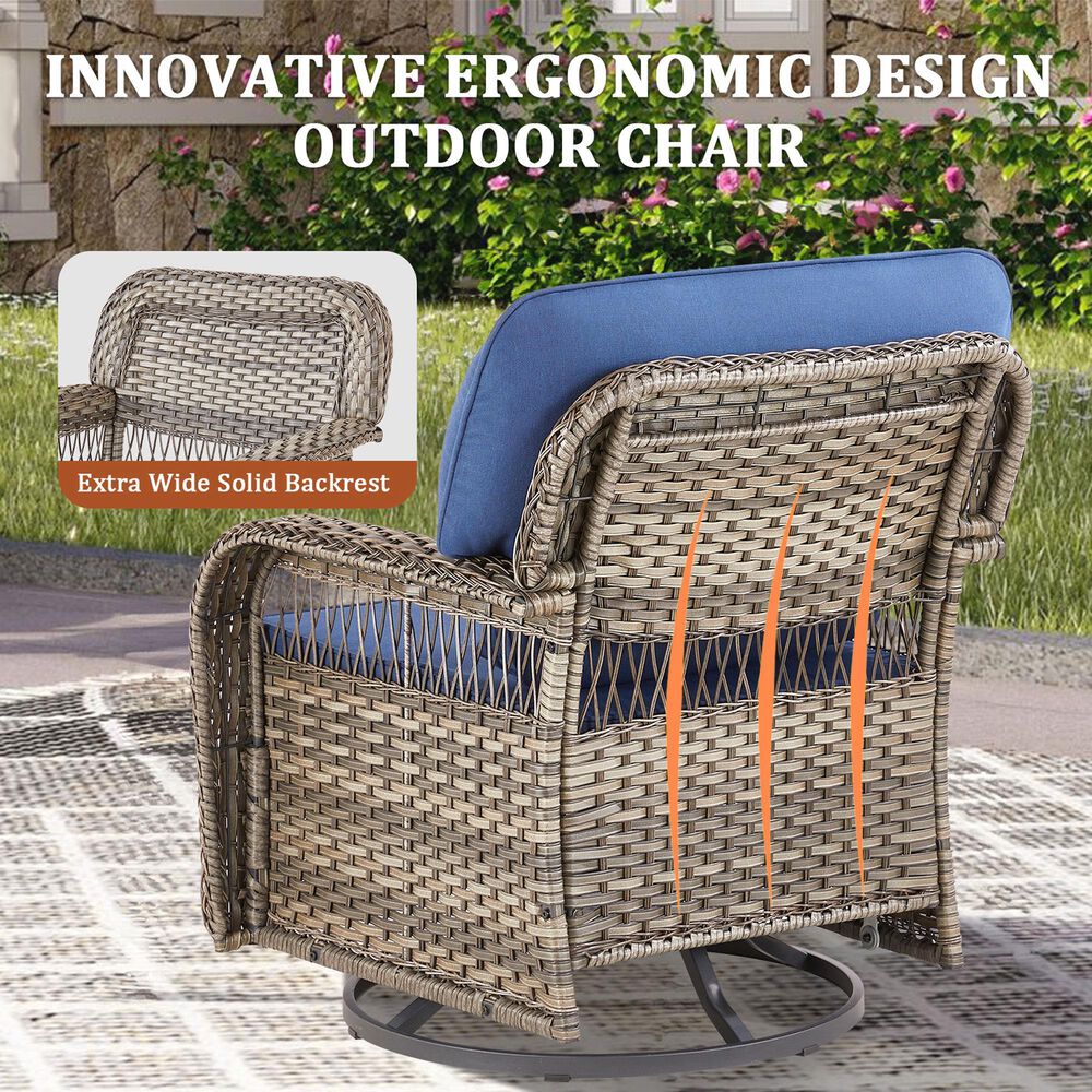 Hearth and Haven Outdoor Swivel Glider Chair with Blue Cushion in Gray (Set of 2), , large