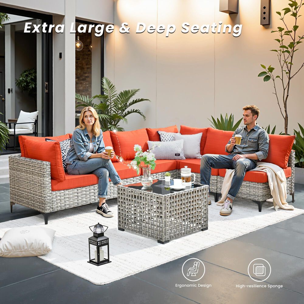 HOMLUX 7-Piece Patio Conversation Set in Orange Red, , large