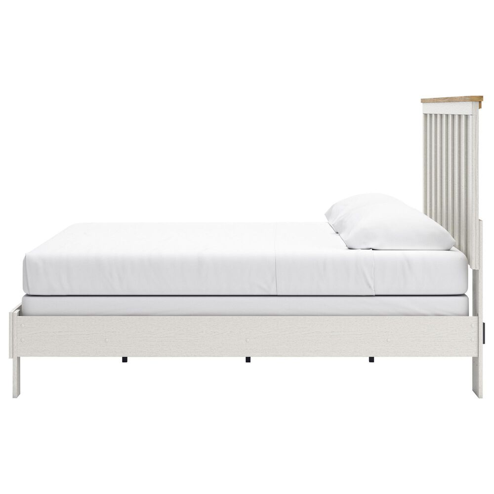 Ashley Linnocreek King Panel Bed in White and Warm Brown, , large