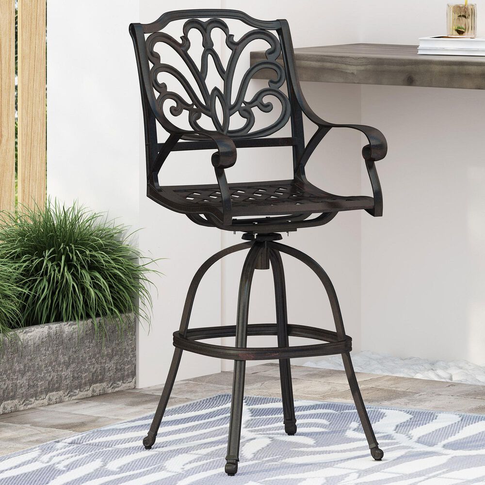Hearth and Haven Outdoor Aluminum Swivel Barstool with Scrolled Arms in Bronze, , large