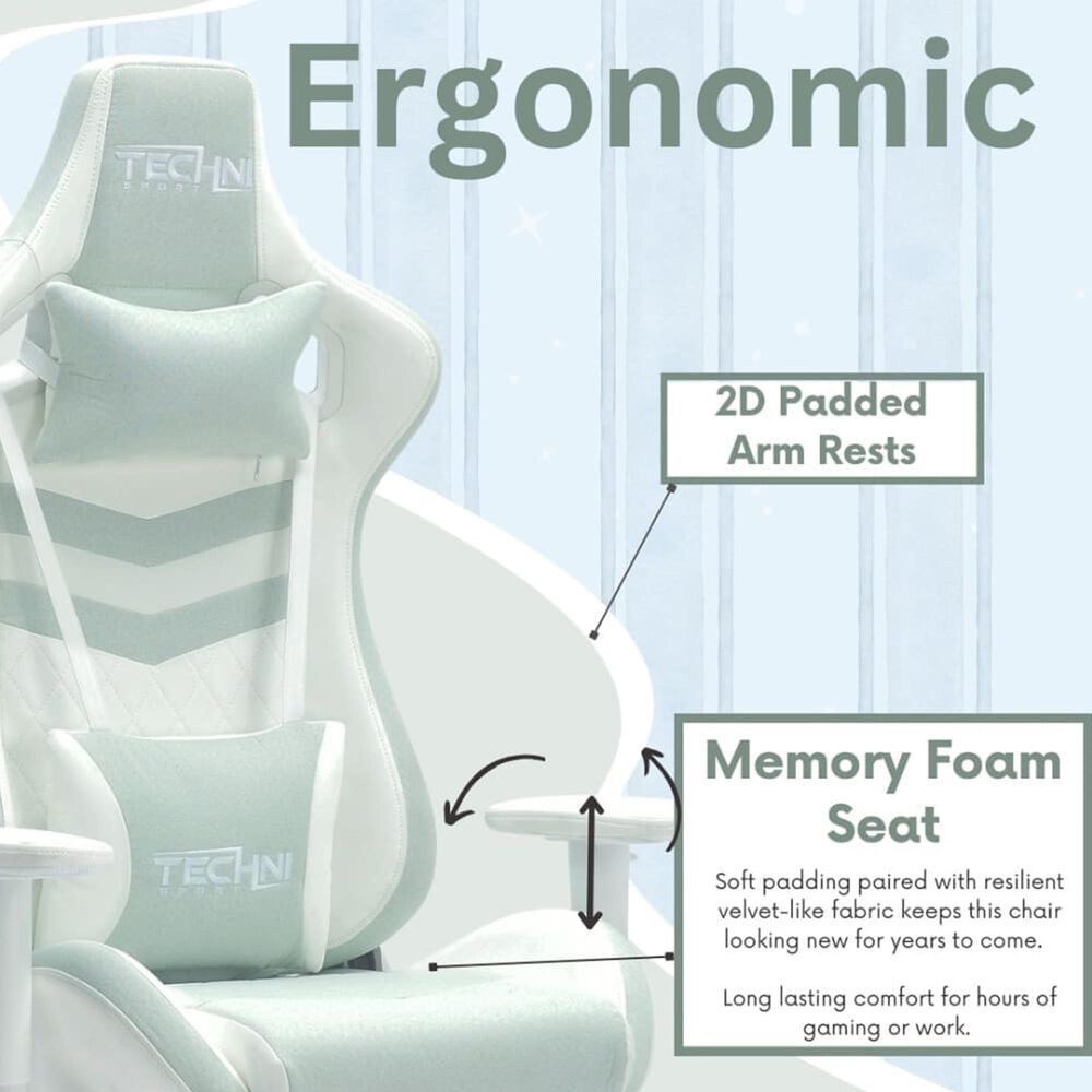 Techni Sport Pastel Gaming Chair in Green and White, , large