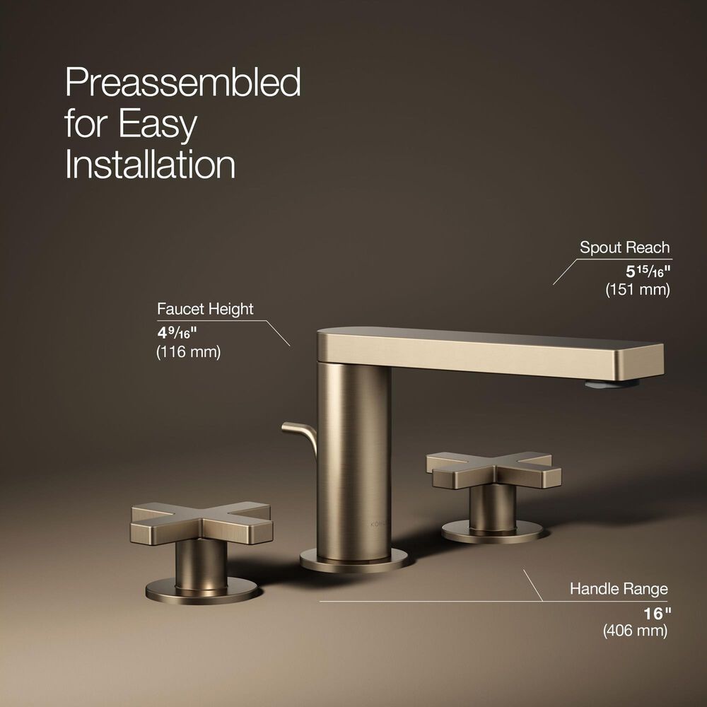 Kohler Composed Widespread Bathroom Sink Faucet with Cross handles in Vibrant Brushed Bronze, , large