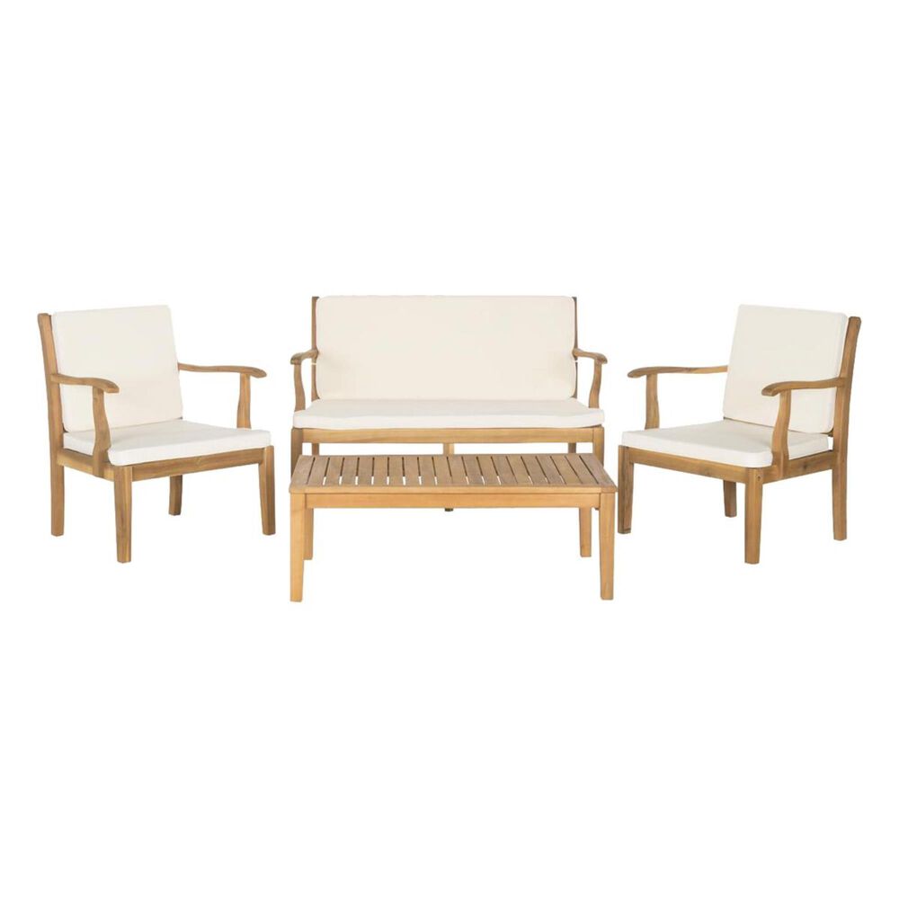 Safavieh Fresno 4-Piece Outdoor Living Set with Beige Seat in Teak Brown, , large
