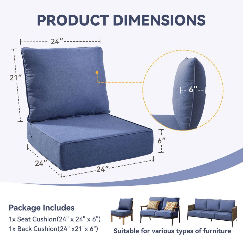 Sunwell Garden 24" Outdoor Seat and Back Cushion Set in Navy, , large