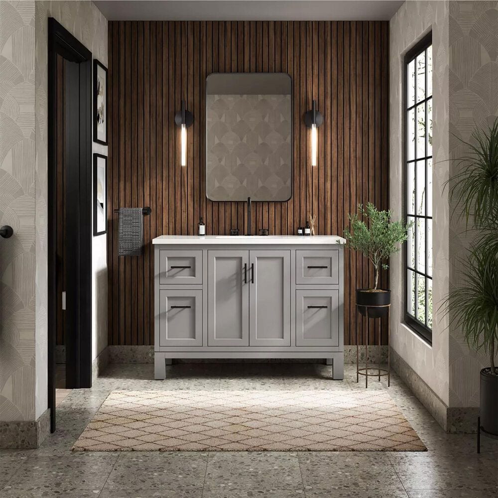 Kohler Quo 48&quot; Single Bathroom Vanity in Mohair Grey with 3 cm Pure White Quartz Top and Oval Sink, , large