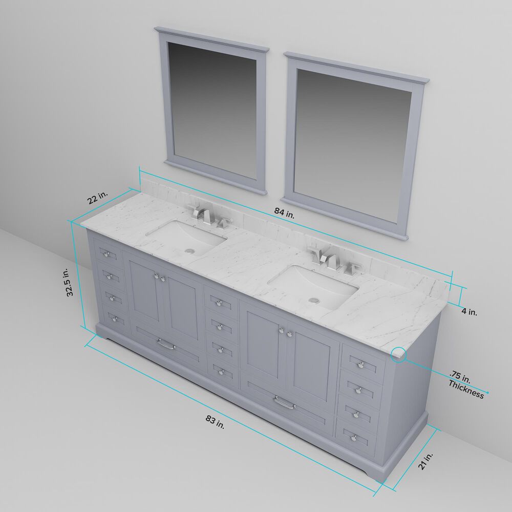 Lexora Home Dukes 84" Double Bathroom Vanity in Dark grey with 2 cm White Quartz Top and Rectangular Sinks, , large