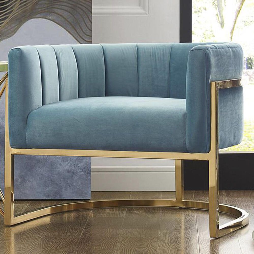 Tov Furniture Magnolia Chair with Gold Base in Sea Blue, , large