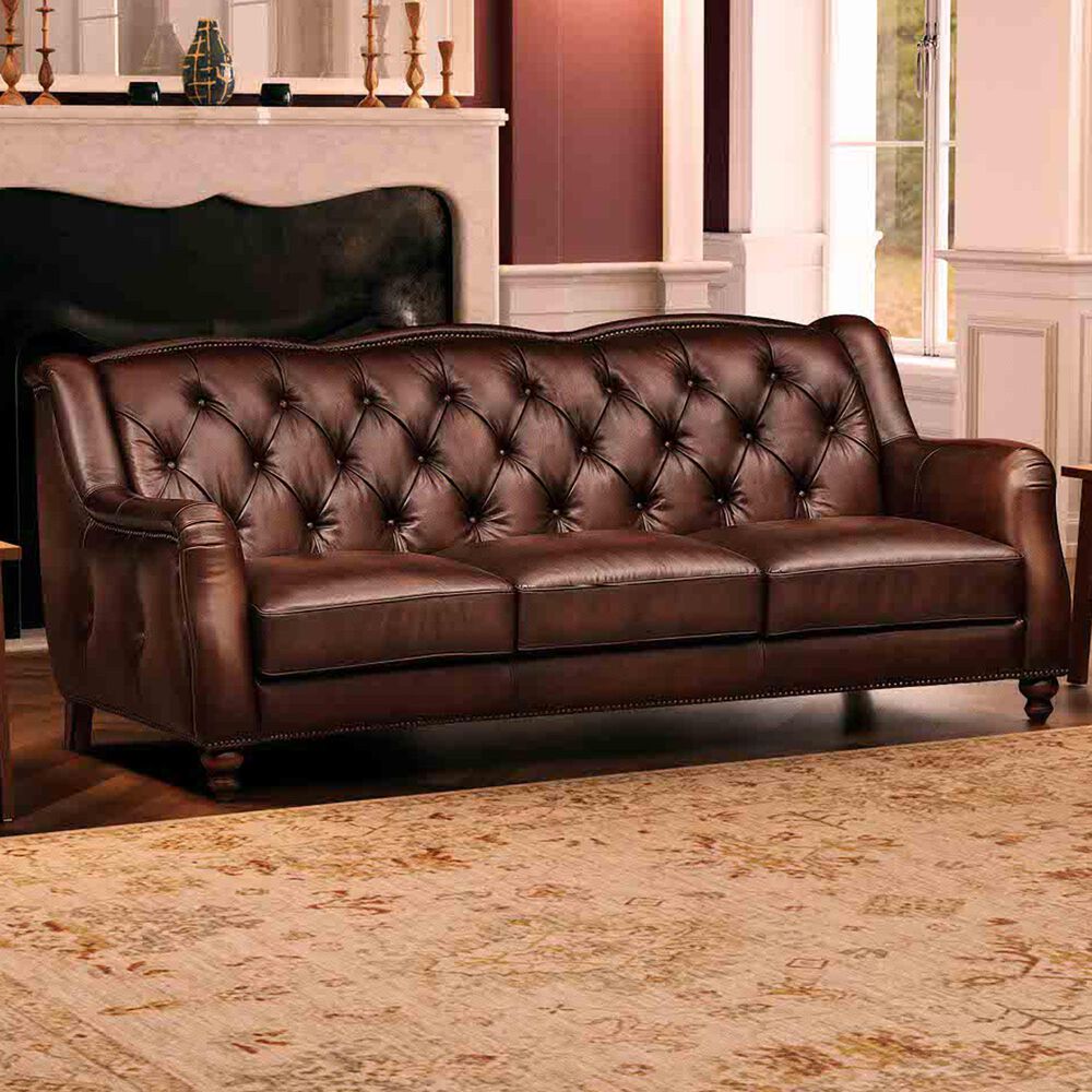 Hydeline Hampton Leather Stationary Sofa in Brown, , large