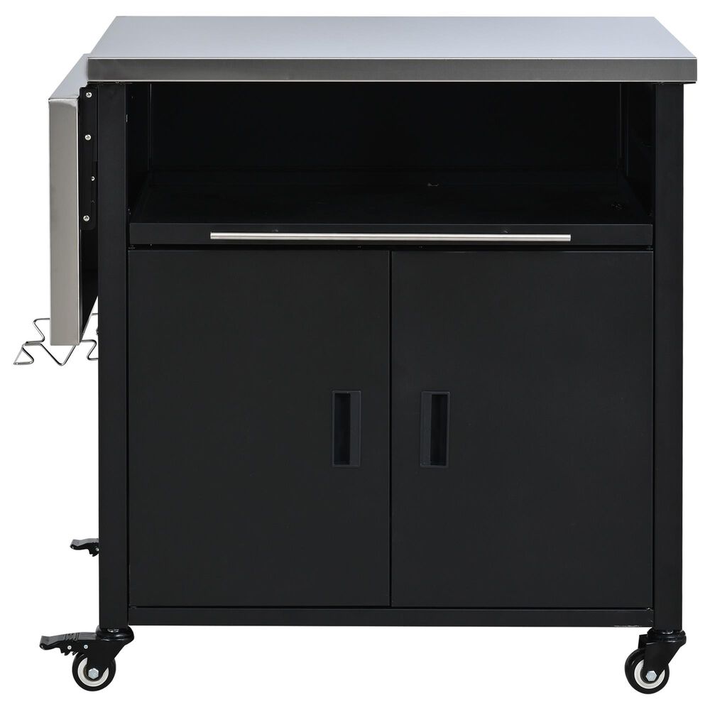 Hearth and Haven Outdoor Kitchen Island Cart with Dual Expandable Stainless Steel Tabletops in Black, , large