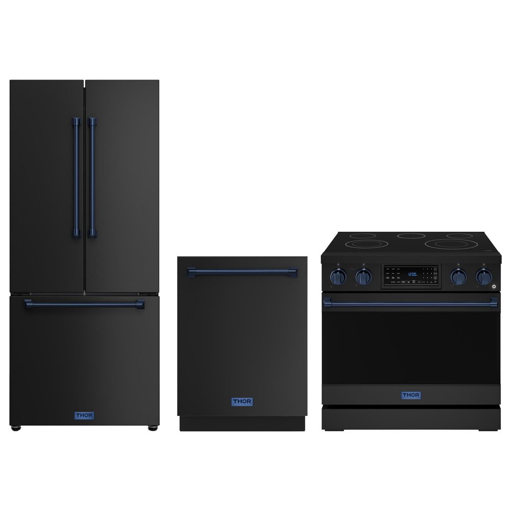 THOR KITCHEN 3-Piece Kitchen Package with 17.5 Cu. Ft. French-Door Refrigerator in Black and Navy Blue, , large