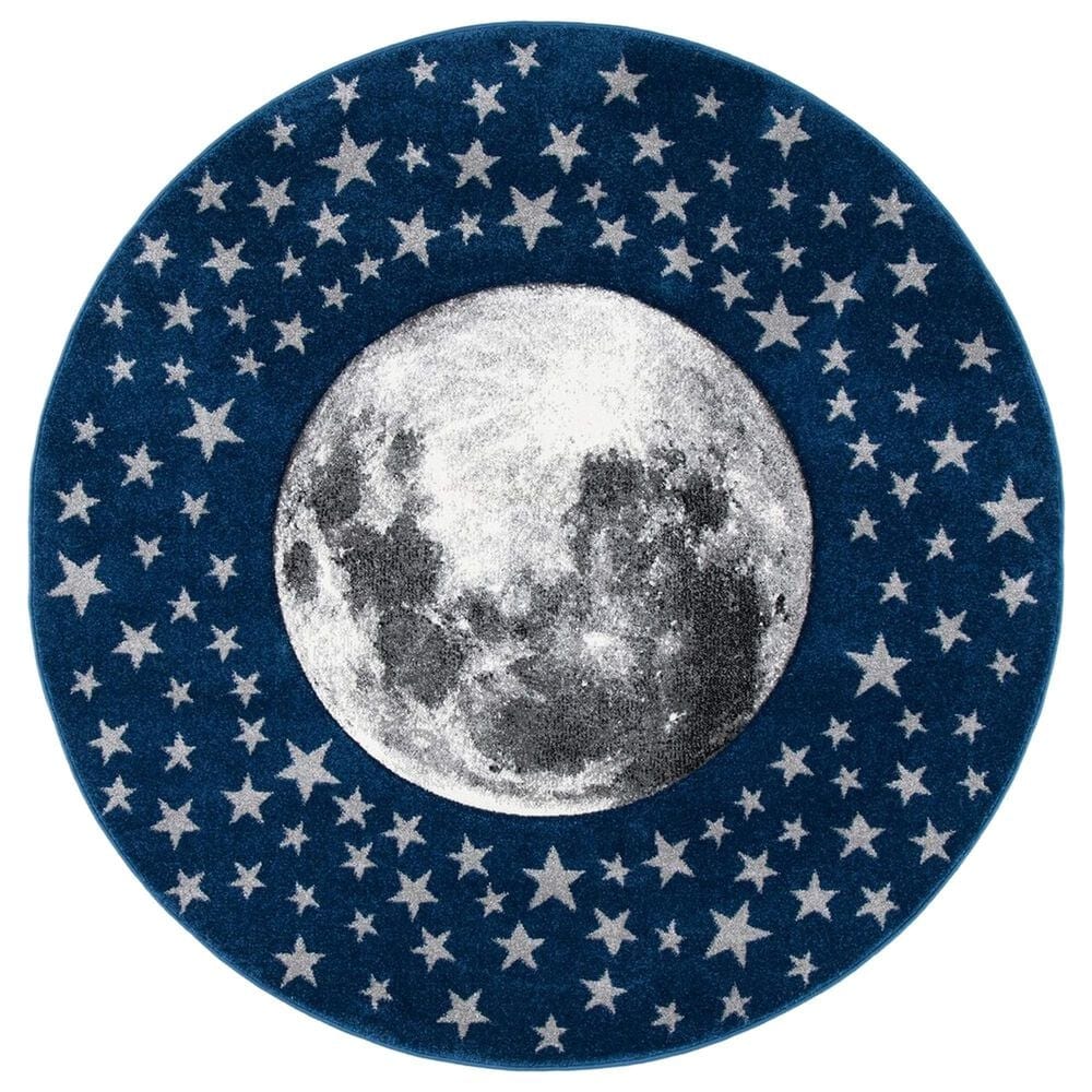 Safavieh Carousel Outer Space 5"3" Round Navy and Grey Kids Area Rug, , large