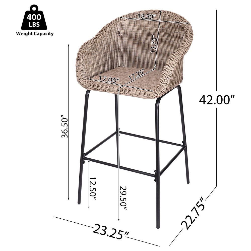 Hearth and Haven Ladd Outdoor Faux Wicker Barstool with Black Metal Frame in Light Brown (Set of 2), , large