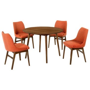 Blue River Arcadia and Azalea 5-Piece 42" Dining Set with Orange Cushion in Walnut, , large