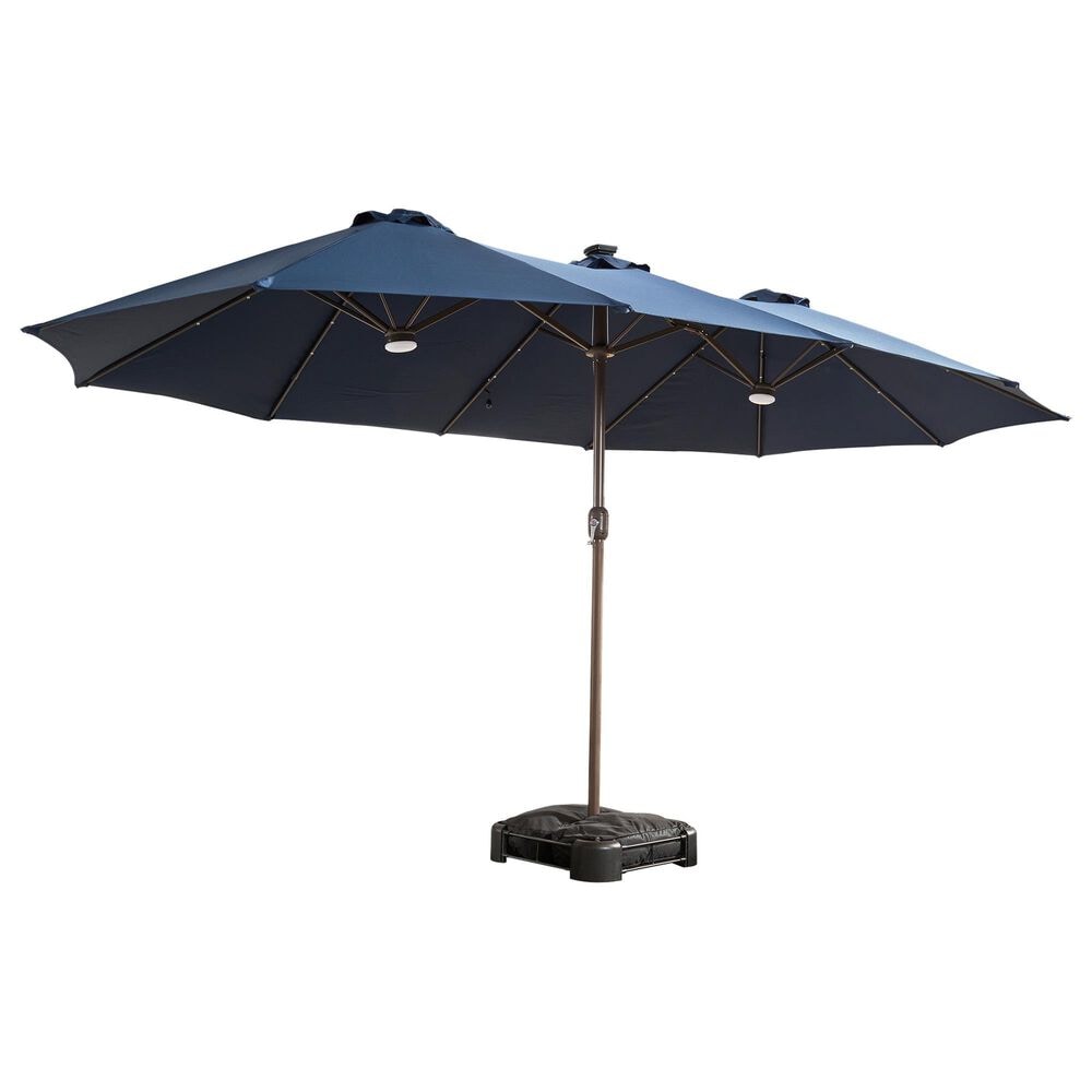 HOMLUX 15" Outdoor Market Umbrella with Sandbags Base and LED Lights in Dark Blue, , large