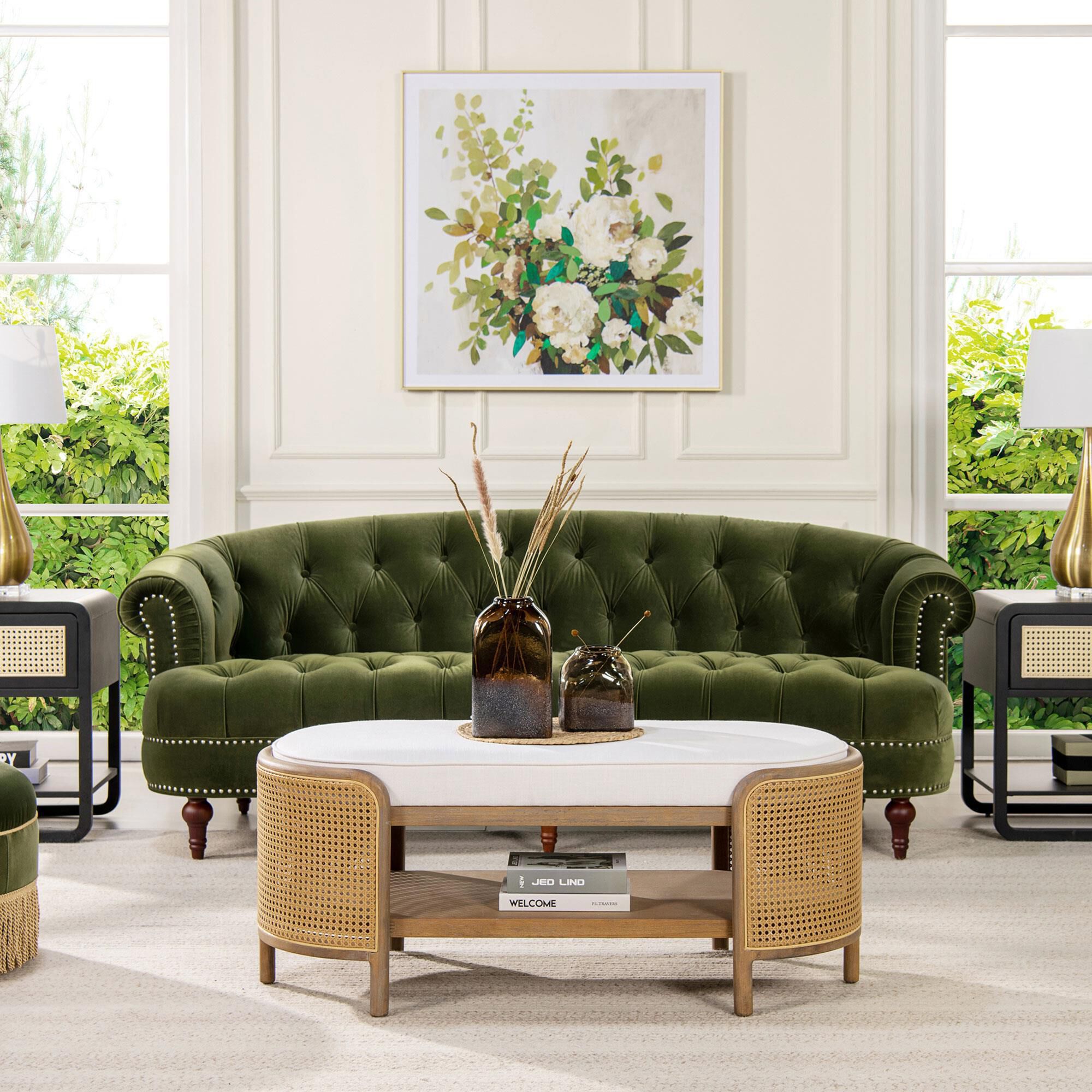 Jennifer Taylor Home La Rosa Stationary Sofa in Olive Green Velvet