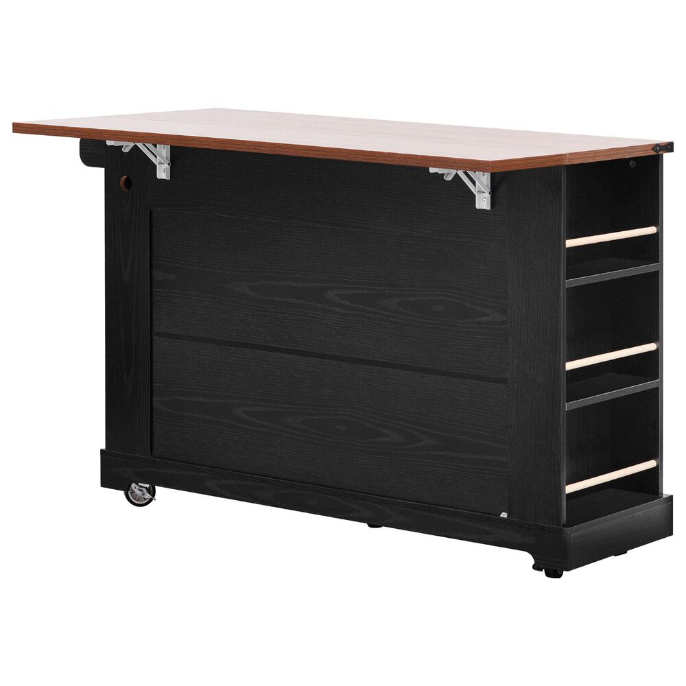 HOMLUX 53" Kitchen Island with Two Tempered Glass Cabinet Door in Black, , large