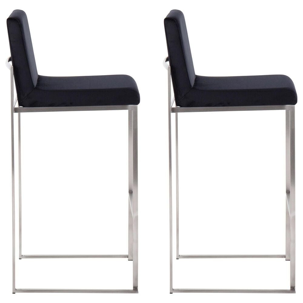 Lumisource Fuji High Back Barstool with Black Velvet in Stainless Steel &#40;Set of 2&#41;, , large