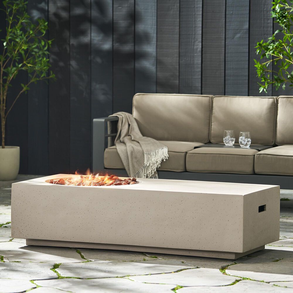 Hearth and Haven Rectangle MgO Concrete Fire Pit in Light Grey, , large