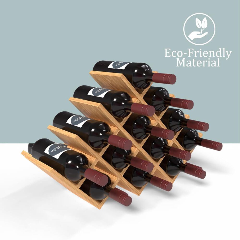 HOMLUX Modern Lattice 13-Bottle Bamboo Countertop Wine Rack in Natural, , large