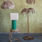 Creative Coop Paisley Stoneware Table Lamp with Fluted Base and Raffia Shade in Green, , large