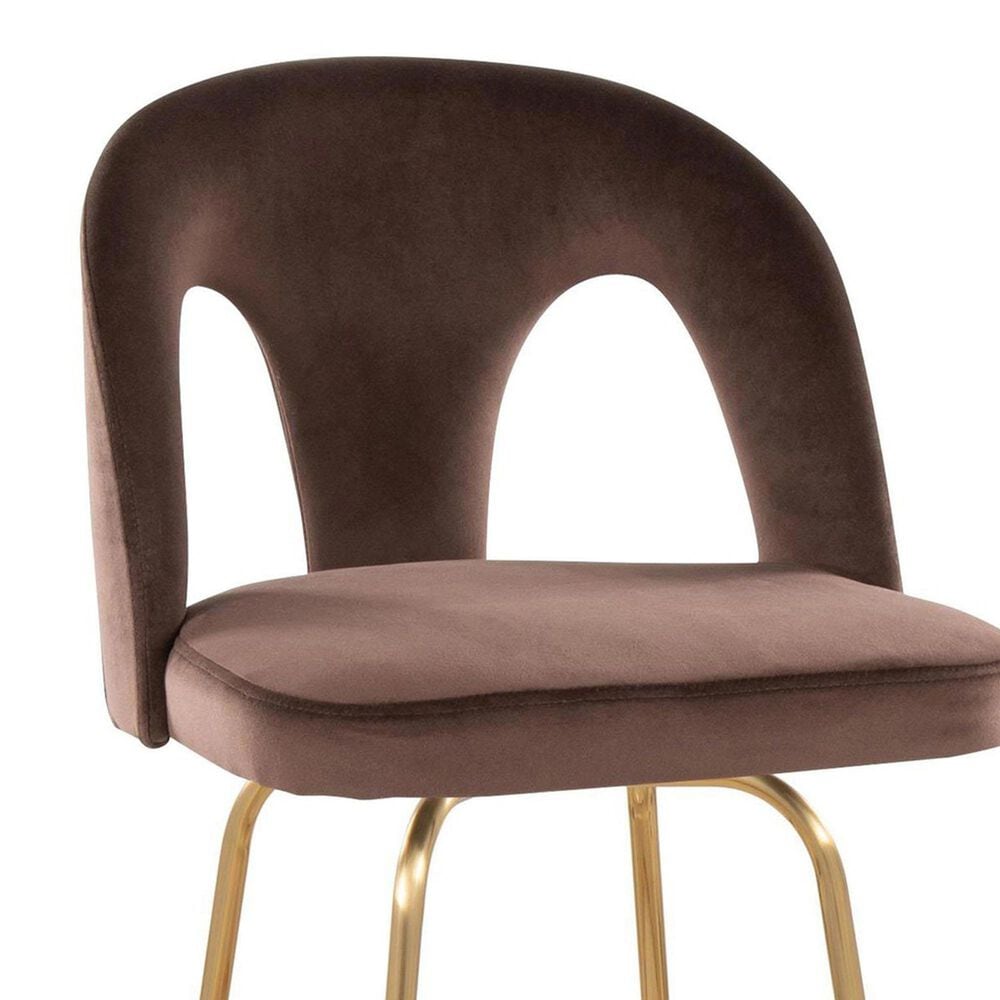 LumiSource Ava Swivel Counter Stool with Espresso Velvet Upholstery in Gold (Set of 2), , large