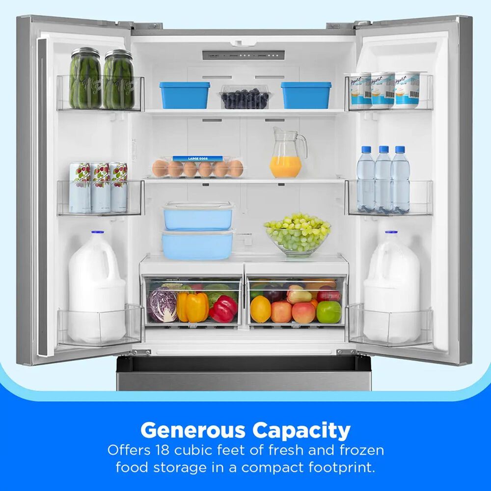 Midea 4-Piece Kitchen Package with 18.4 Cu. Ft. French Door Refrigerator and 6.3 Cu. Ft. 4-Element Freestanding Electric Range in Stainless Steel, , large