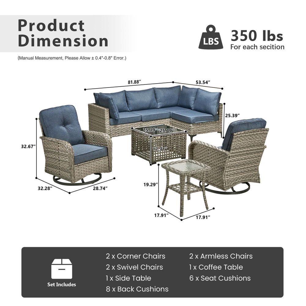 HOMLUX 8-Piece Outdoor Modular Sofa Conversation Set in Denim Blue, , large