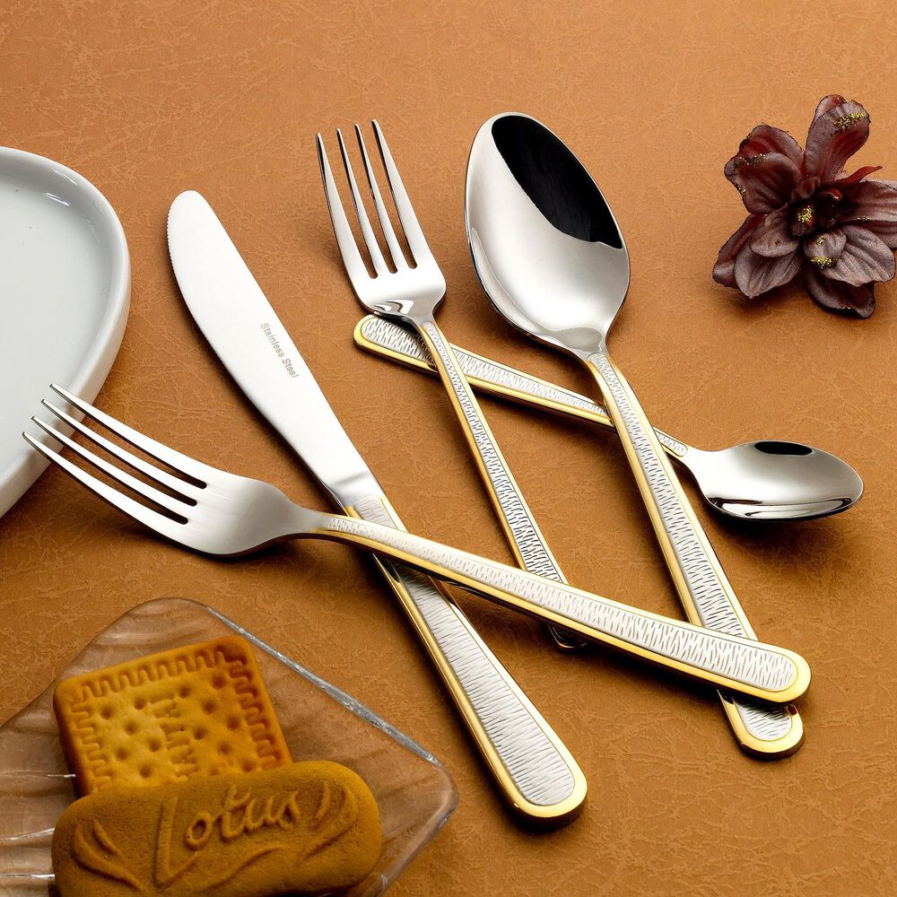 Gifts Plus 20-Piece Cetara Flatware Set with Gold Trimmed in Stainless Steel, , large