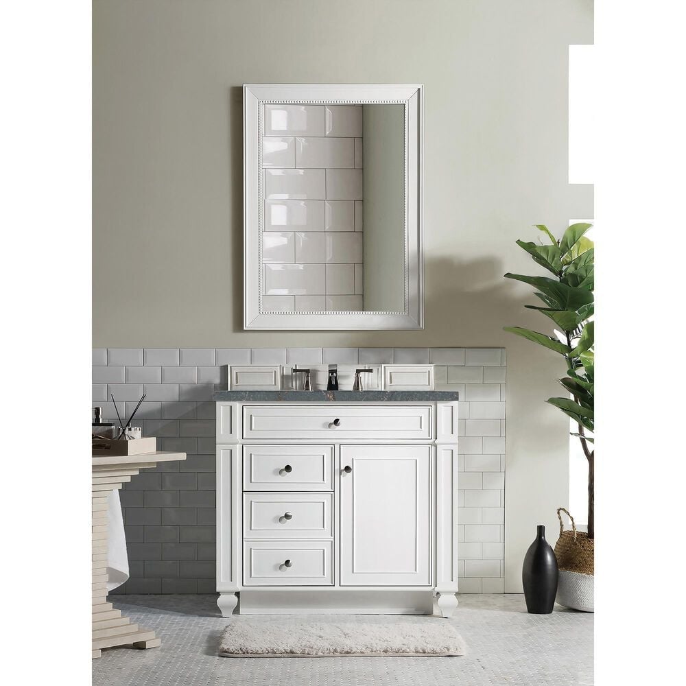 James Martin Vanities Bristol 36" Single Bathroom Vanity in Bright White with 3 cm Parisien Bleu Quartz Top and Rectangular Sink, , large