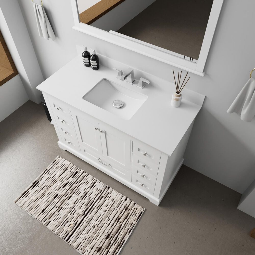 Lexora Home Dukes 48" Single Bathroom Vanity in White with 2 cm White Quartz Top and Rectangular Sink, , large