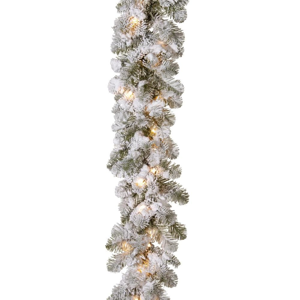National Tree 9" Snowy Camden Garland with White Lights, , large