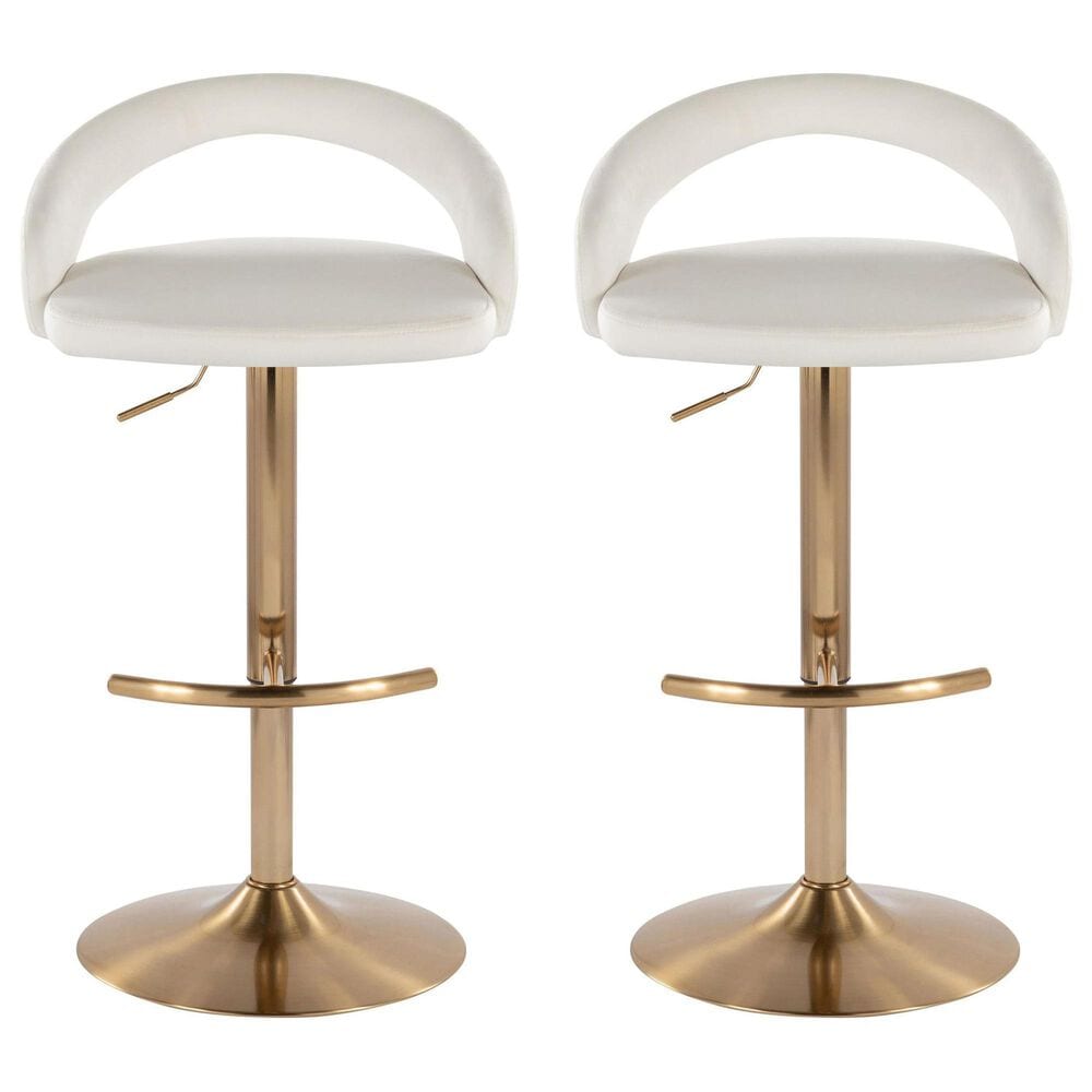 LumiSource Grotto Adjustable Bar Stool with White Velvet Upholstery in Gold (Set of 2), , large
