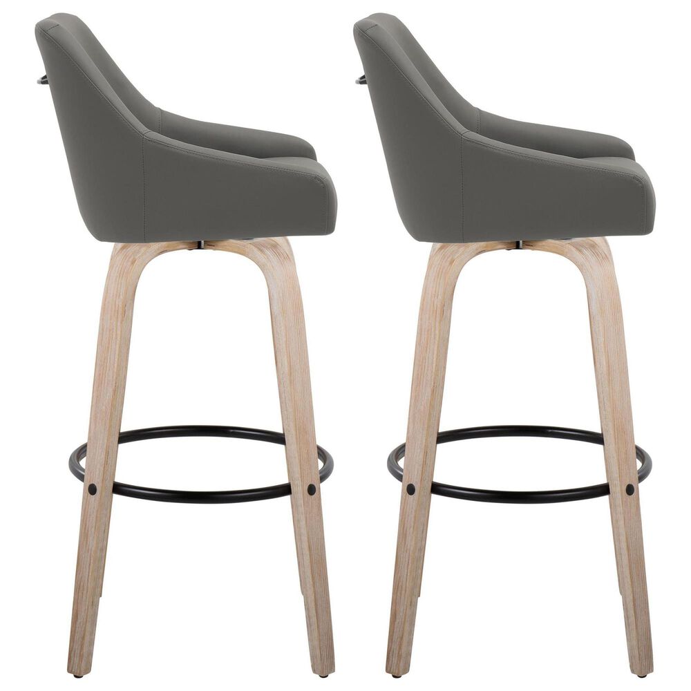 LumiSource Hannah Swivel Bar Stool with Dark Grey Faux Leather Upholstery in Whitewashed and Black (Set of 2), , large