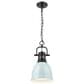 Golden Lighting Duncan 1-Light Small Pendant with Chain and Seafoam Shade in Matte Black, , large